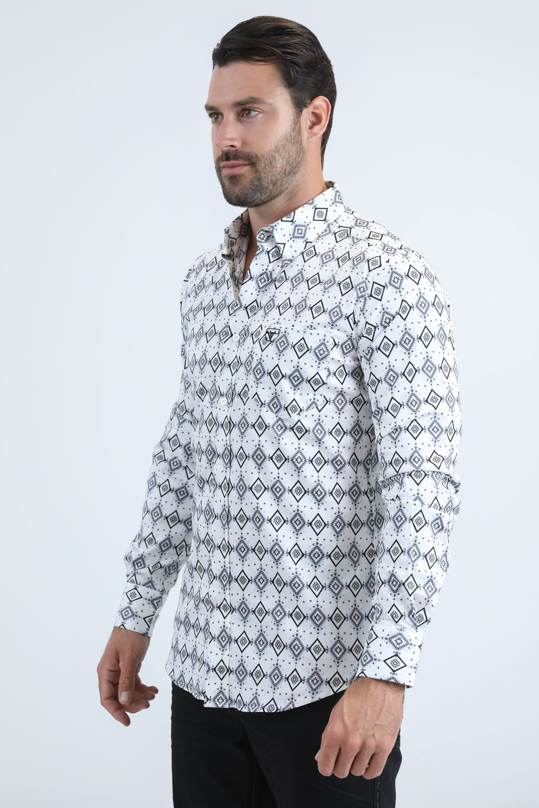 Mens Satin Cotton/Spandex Modern Fit Long Sleeve White Shirt