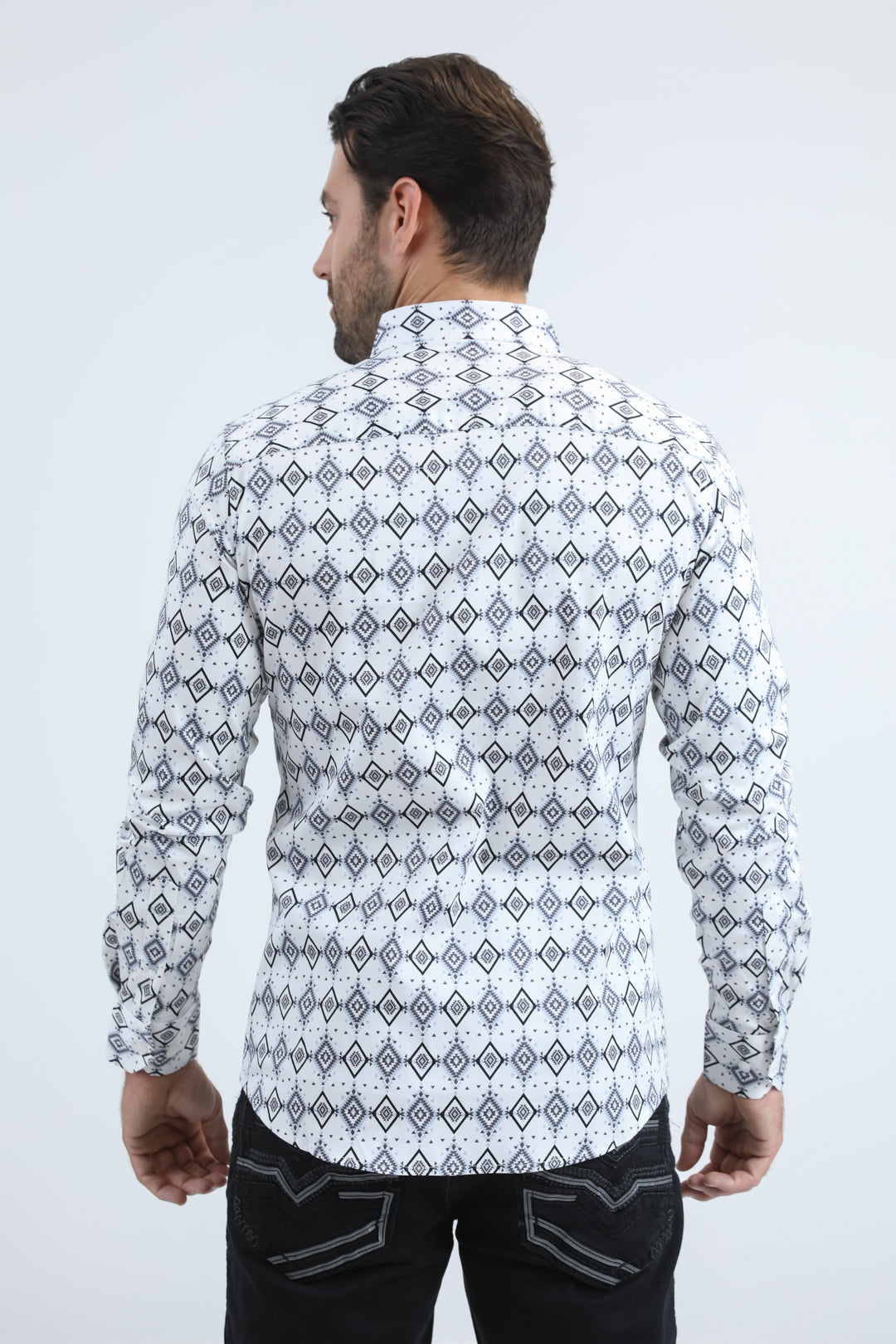 Mens Satin Cotton/Spandex Modern Fit Long Sleeve White Shirt