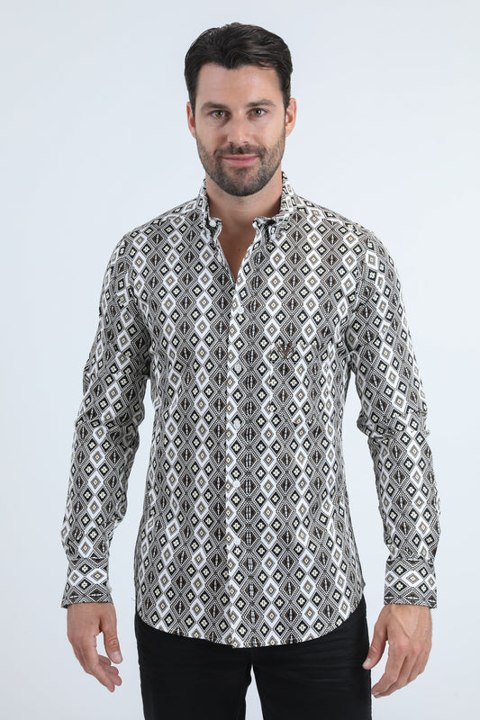 Mens Satin Cotton/Spandex Modern Fit Long Sleeve White Shirt