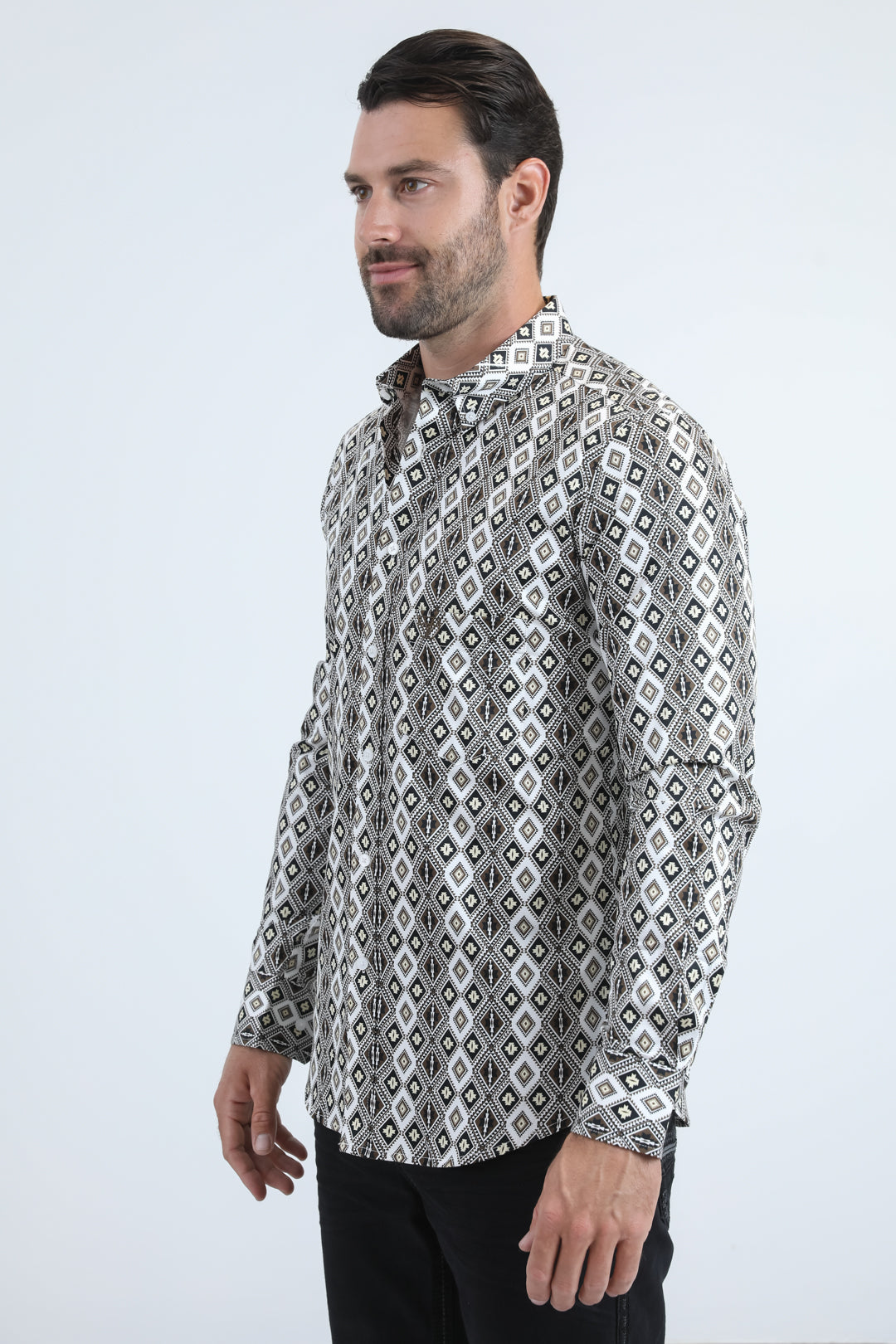 Mens Satin Cotton/Spandex Modern Fit Long Sleeve White Shirt