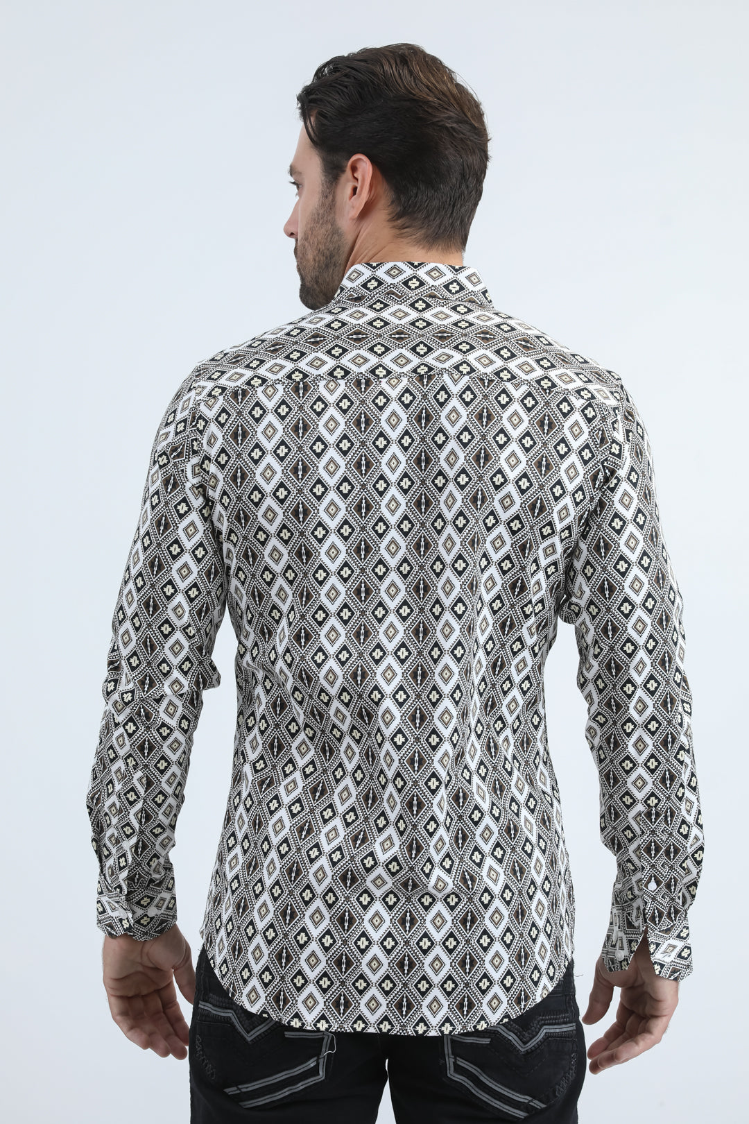 Mens Satin Cotton/Spandex Modern Fit Long Sleeve White Shirt
