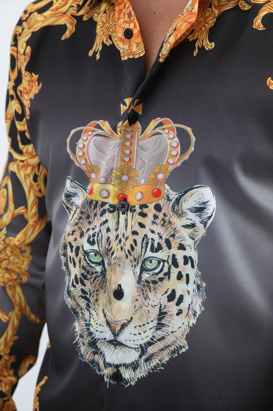 black rhinestone royal leopard shirt platini detail