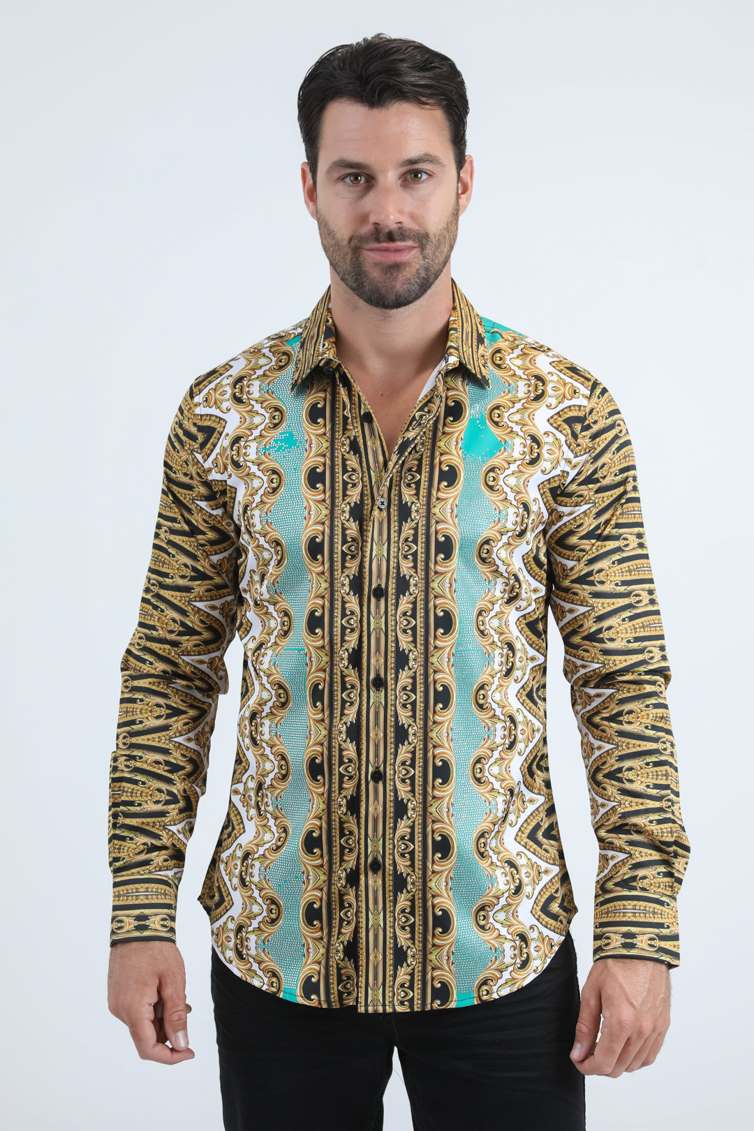 white rhinestone geometric baroque shirt platini