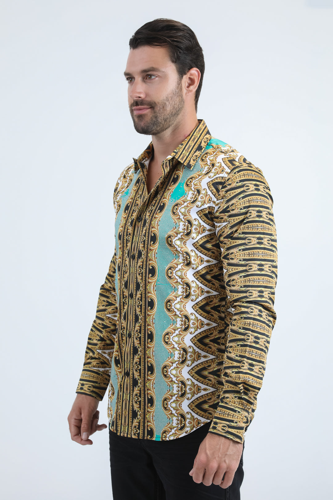 white rhinestone geometric baroque shirt platini