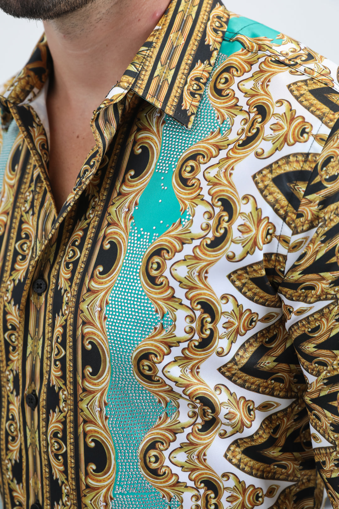 white rhinestone geometric baroque shirt platini