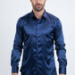 Men's Satin Navy Dress Shirt