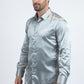 Men's Satin Silver Dress Shirt