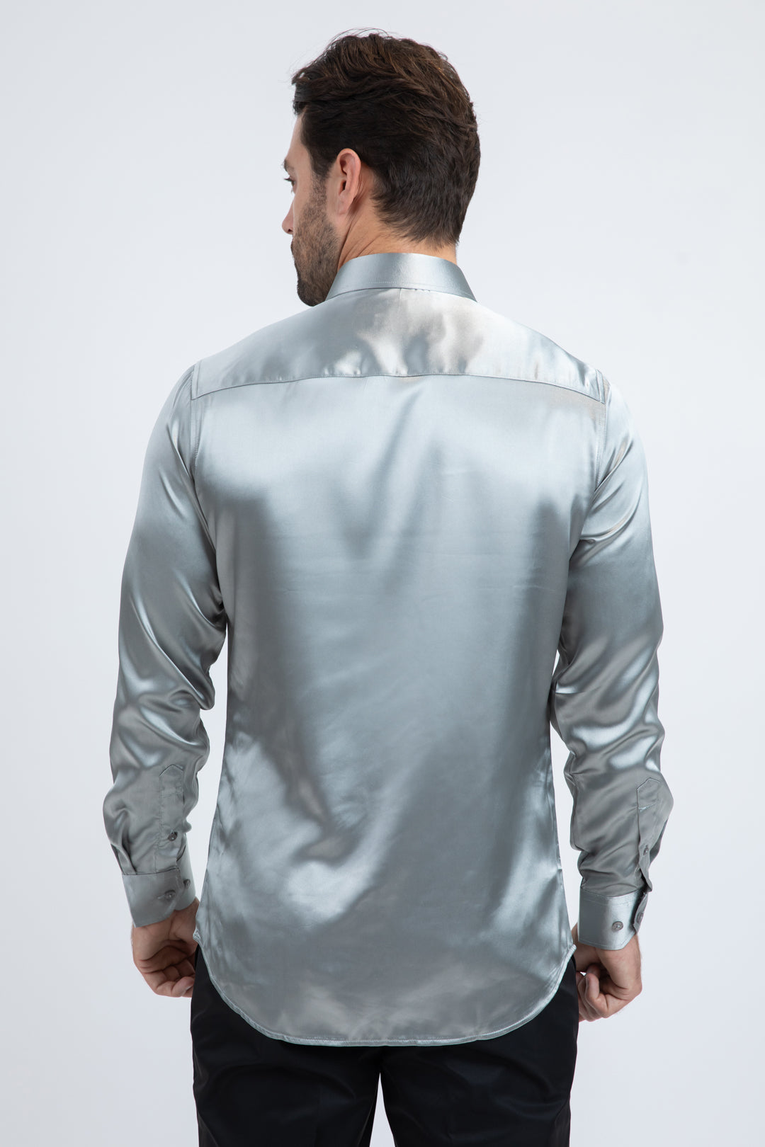Men's Satin Silver Dress Shirt