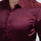 Men's Satin Wine Dress Shirt
