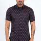 Black Short Sleeve Modern Fit Stretch Geometric Diamond Print Shirt Men