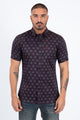 Mens Short Sleeve Modern Fit Stretch Geometric Diamond Print Black Shirt