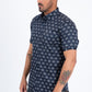 Navy Short Sleeve Modern Fit Stretch Geometric Diamond Print Shirt Men
