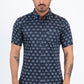 Navy Short Sleeve Modern Fit Stretch Geometric Diamond Print Shirt Men