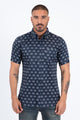Mens Short Sleeve Modern Fit Stretch Geometric Diamond Print Navy Shirt