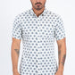 White Short Sleeve Modern Fit Stretch Geometric Diamond Print Shirt Men