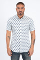 Mens Short Sleeve Modern Fit Stretch Geometric Diamond Print White Shirt