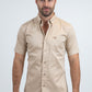 Men’s Single Pocket Logo Modern Fit Stretch Beige Short Sleeve Shirt