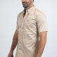 Men’s Single Pocket Logo Modern Fit Stretch Beige Short Sleeve Shirt