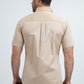 Men’s Single Pocket Logo Modern Fit Stretch Beige Short Sleeve Shirt