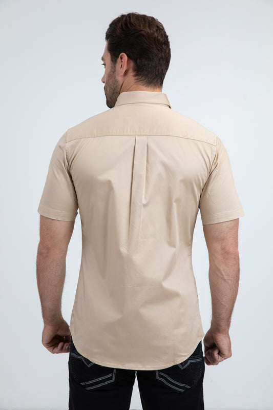 beige dress shirts for men Essential Linen Button Short Sleeve Button Down Shirt Made out of 65% cotton and 35% polyester Men's Beige Long Sleeve Dress