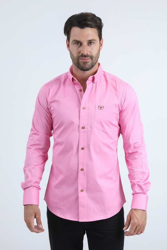 Men’s Single Pocket Logo Modern Fit Stretch Dress Hot Pink Shirt