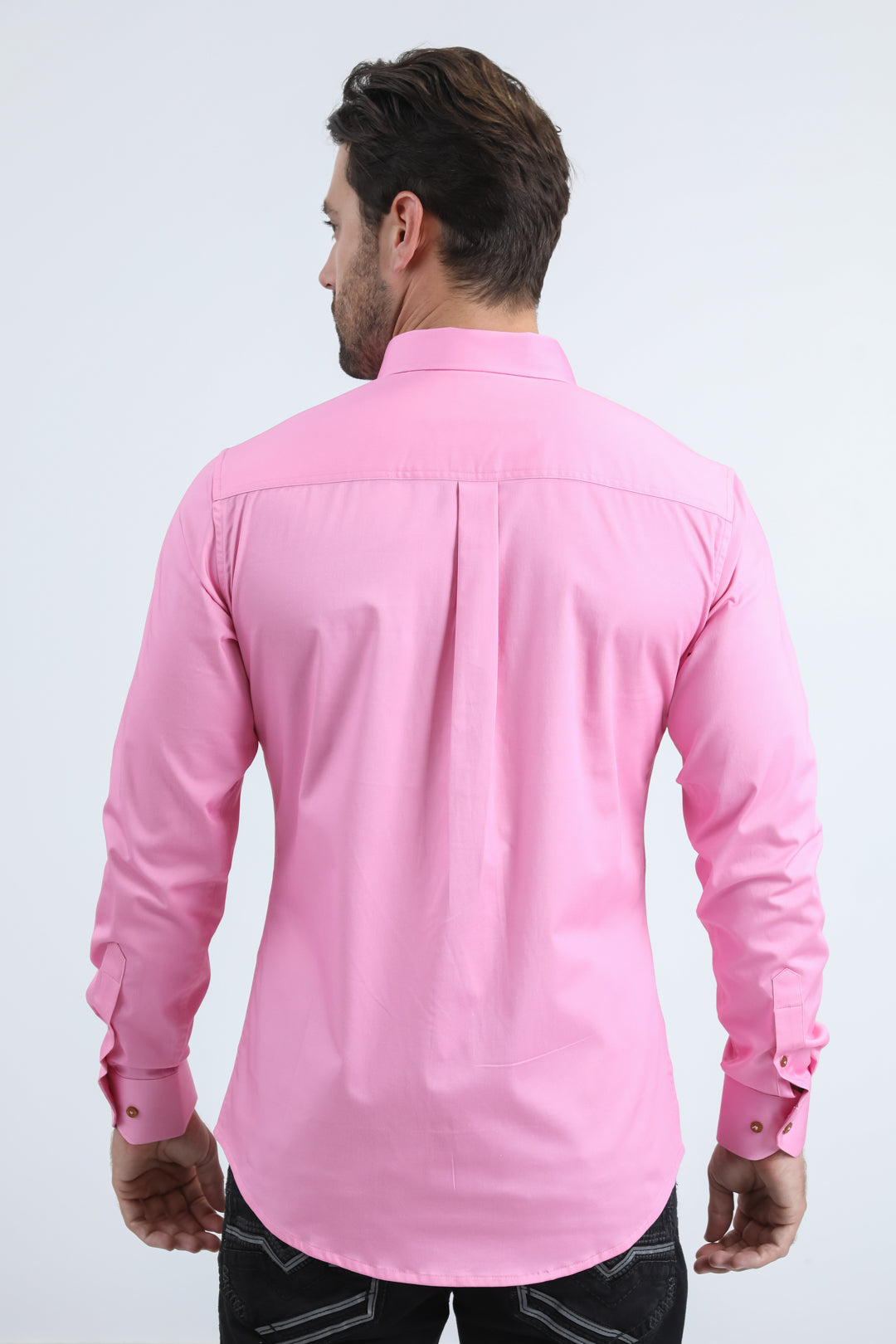 Men’s Single Pocket Logo Modern Fit Stretch Dress Hot Pink Shirt