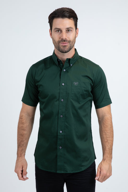 Men’s Single Pocket Logo Modern Fit Stretch Green Short Sleeve Shirt