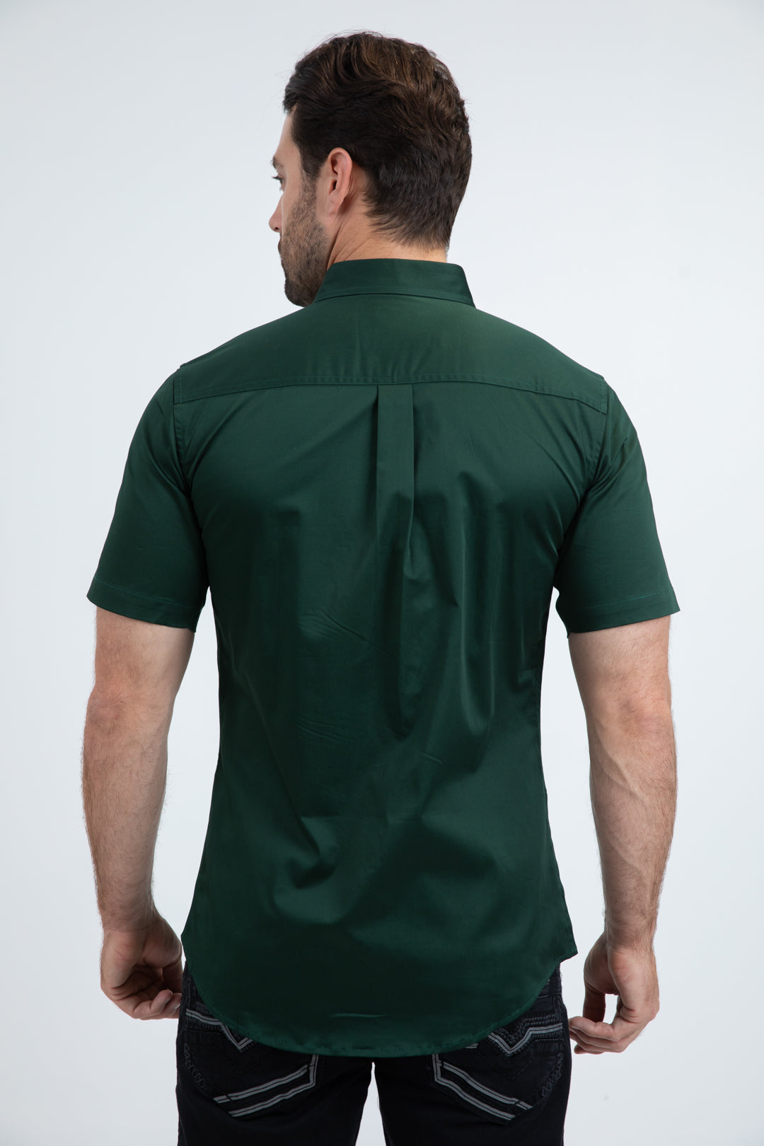 Men’s Single Pocket Logo Modern Fit Stretch Green Short Sleeve Shirt