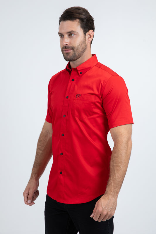 red modern fit stretch short sleeve shirt men platini detail