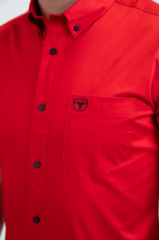 red modern fit stretch short sleeve shirt men platini detail-2