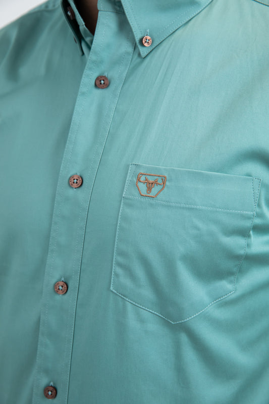 turquoise modern fit stretch short sleeve shirt men platini detail-2