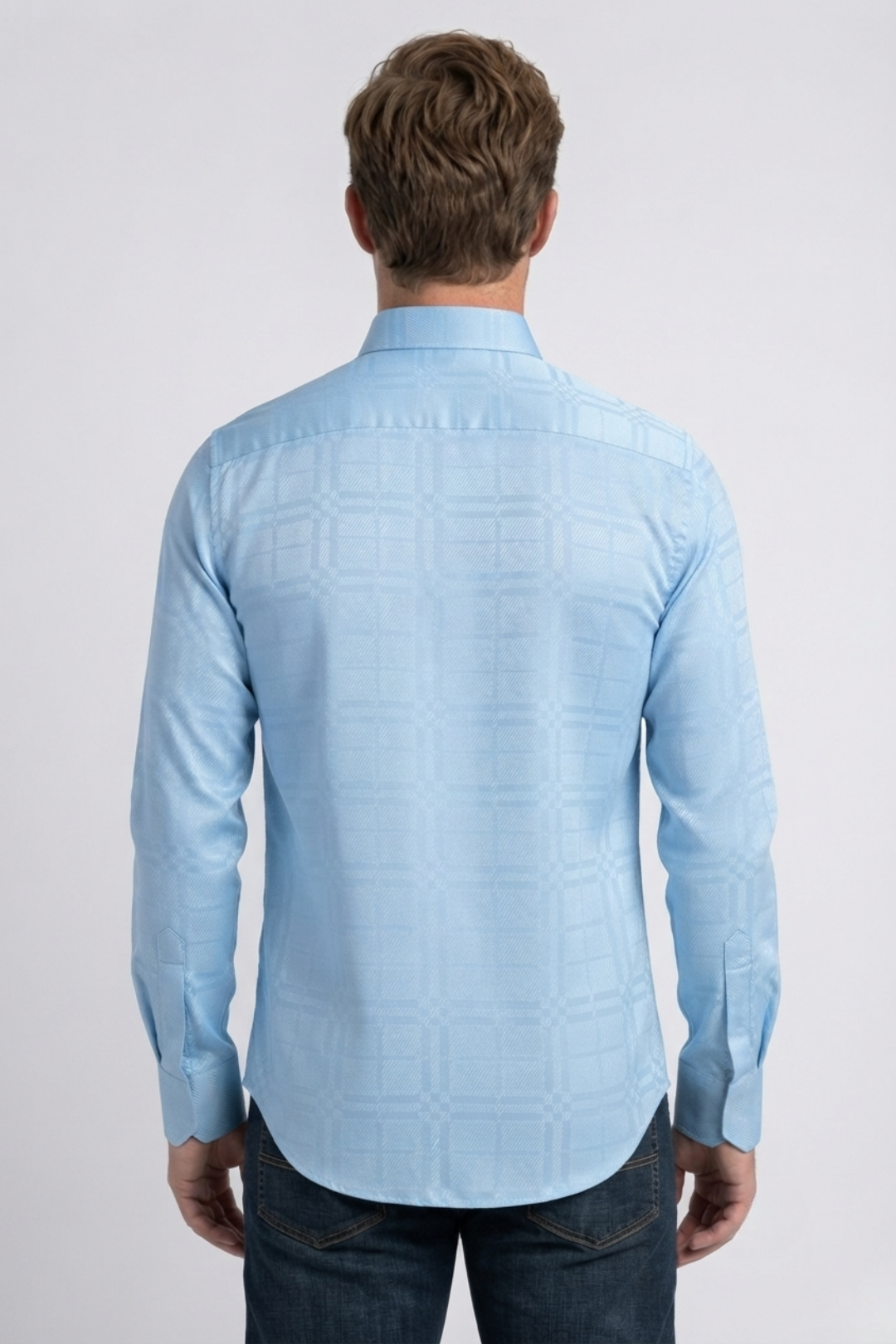 sky blue geometric plaid jacquard dress shirt men platini side
