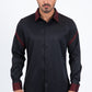 Men’s Solid Satin Shirt with Red Rhinestone Appliques - Black