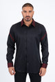 Men’s Solid Satin Shirt with Red Rhinestone Appliques - Black