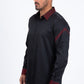 Men’s Solid Satin Shirt with Red Rhinestone Appliques - Black