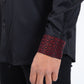 Men’s Solid Satin Shirt with Red Rhinestone Appliques - Black