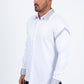 Men’s Solid Satin Shirt with Silver Rhinestone Appliques - White