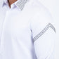 Men’s Solid Satin Shirt with Silver Rhinestone Appliques - White