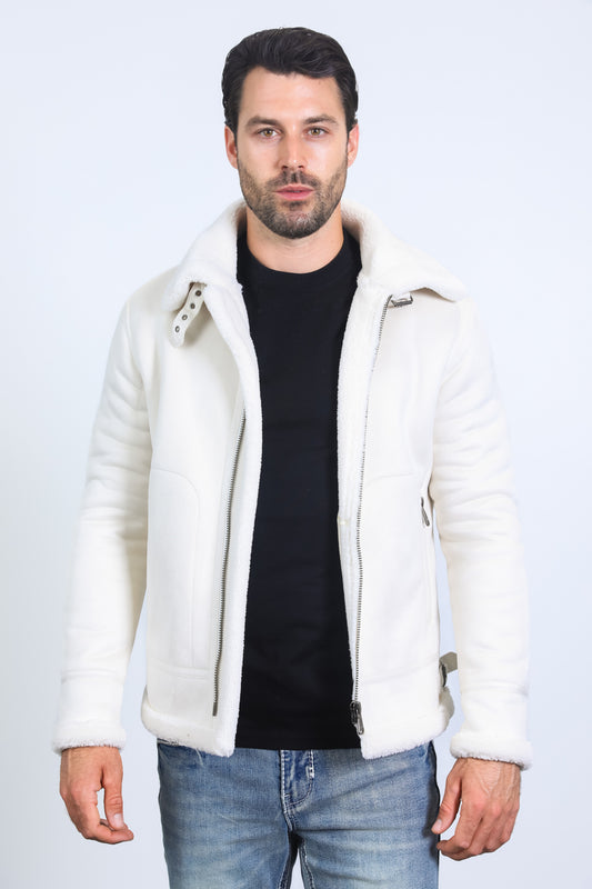white suede shearling jacket front platini front