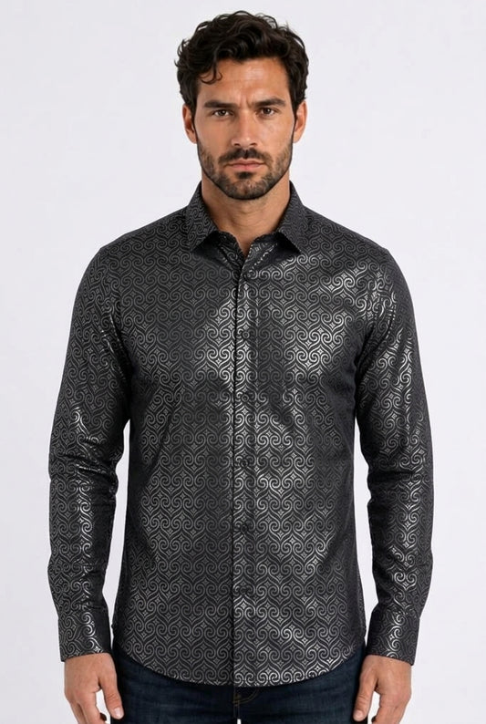 black swirl ogee foil shirt men platini front