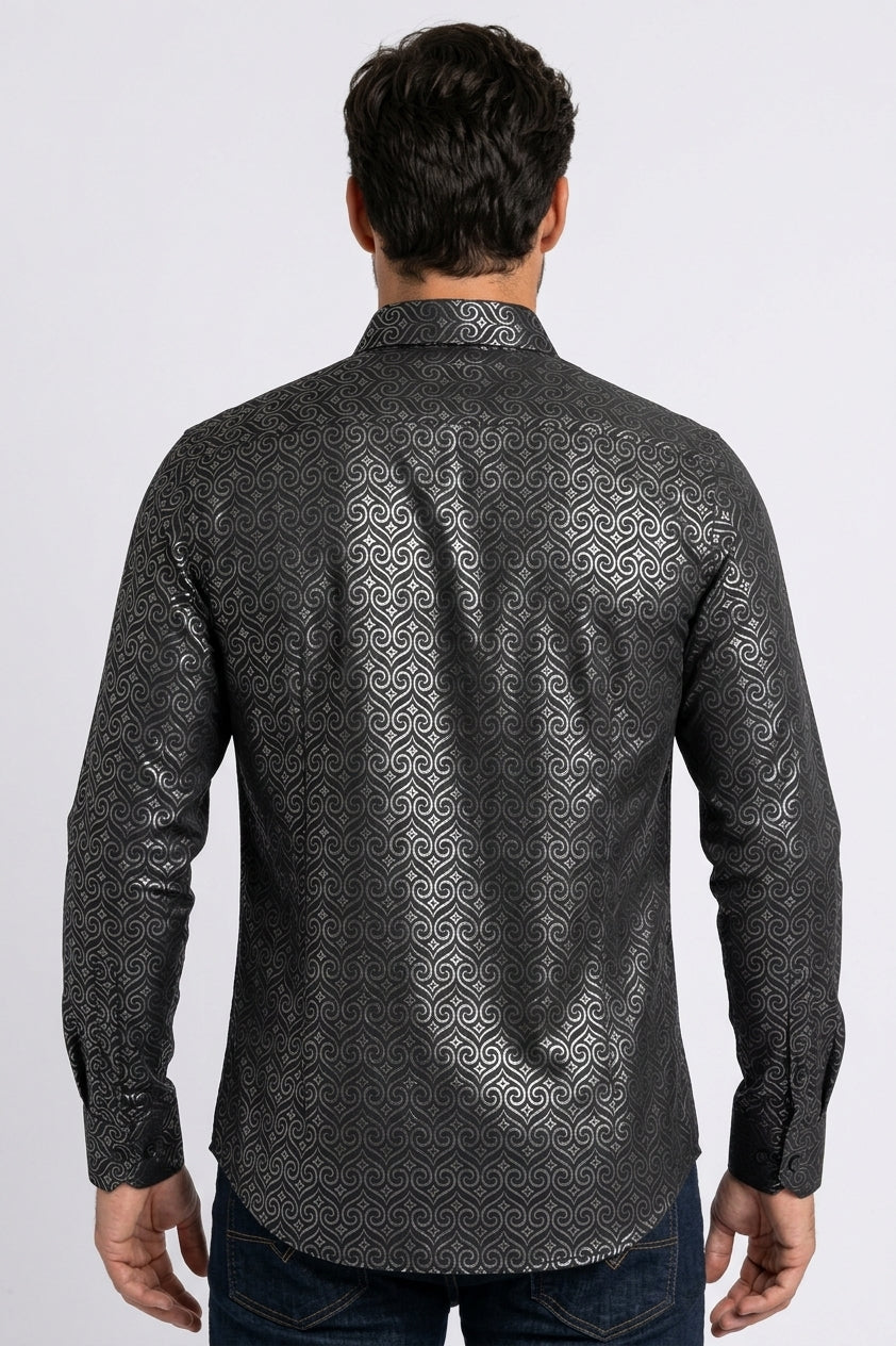 black swirl ogee foil shirt men platini back