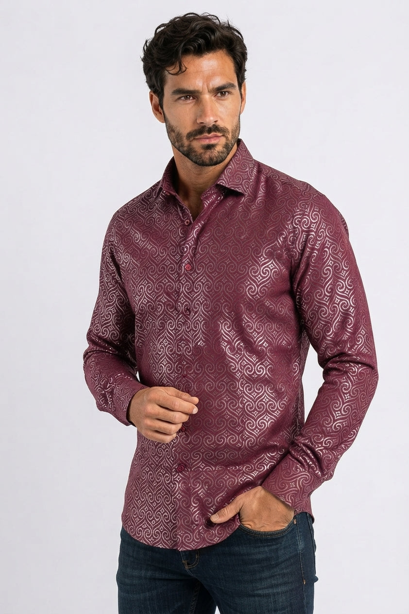 burgundy swirl ogee foil shirt men platini front