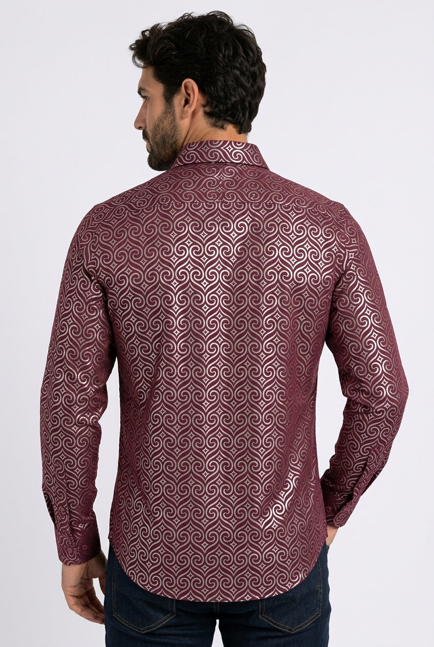 burgundy swirl ogee foil shirt men platini back