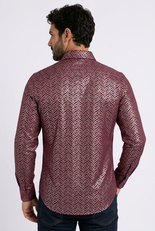 burgundy swirl ogee foil shirt men platini back