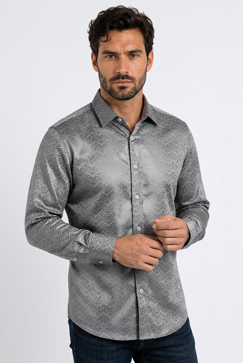 grey swirl ogee foil shirt men platini front