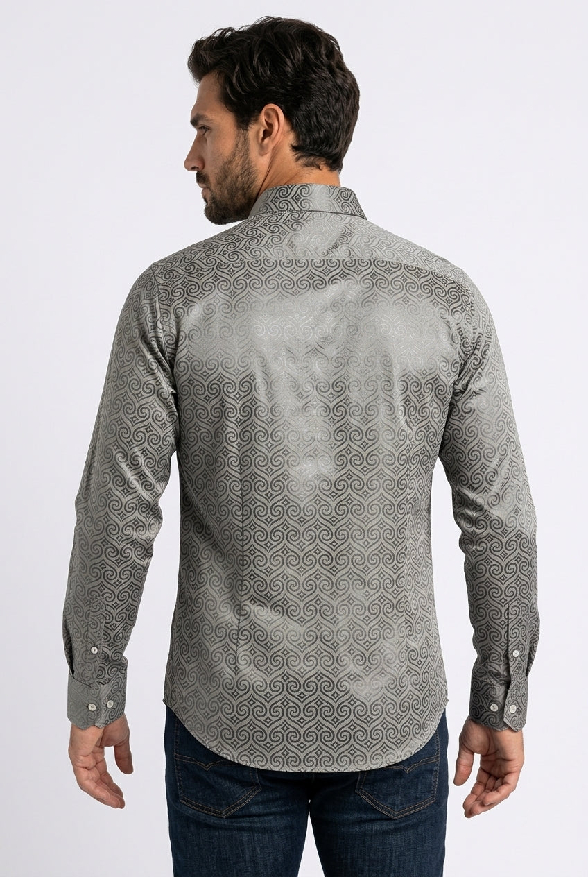 grey swirl ogee foil shirt men platini back
