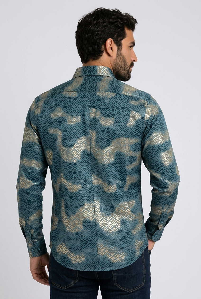 teal swirl ogee foil shirt men platini back