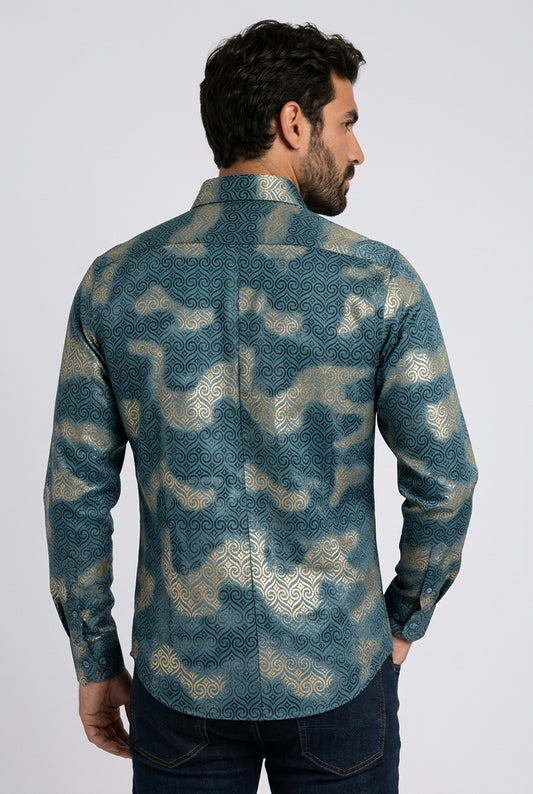 teal swirl ogee foil shirt men platini back