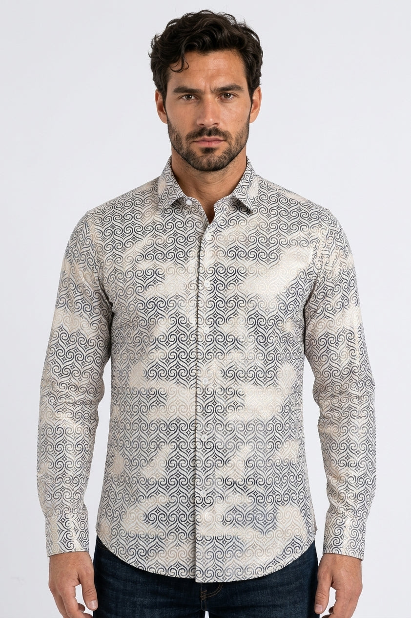 white swirl ogee foil shirt men platini front