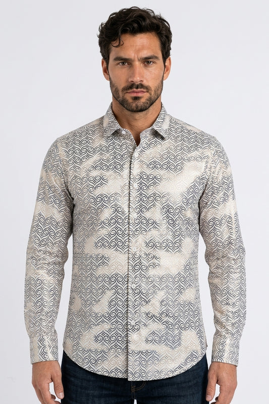 white swirl ogee foil shirt men platini front